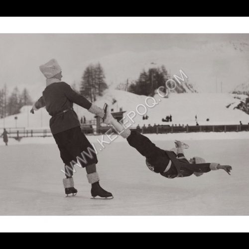 Photo d'époque montagne n°84 - double en patin à glace - st moritz - photographe Victor Forbin