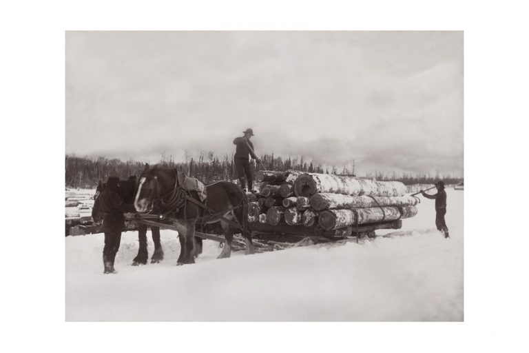 Photo d'époque montagne n°91 - chargement de bois au Canada en 1918